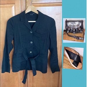 Theory Jacket   Casual Black Belted Luxury Linen 4